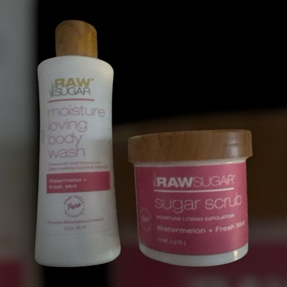 Raw Sugar Simply Watermelon Fresh Mint Body Wash + Body Scrub 3oz Tracel Size - Picture 1 of 2